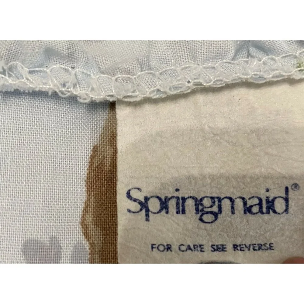 Vintage Springmaid Pillow Shams Pair Blue Ruffle Trim Dogwood Cherry Blossoms